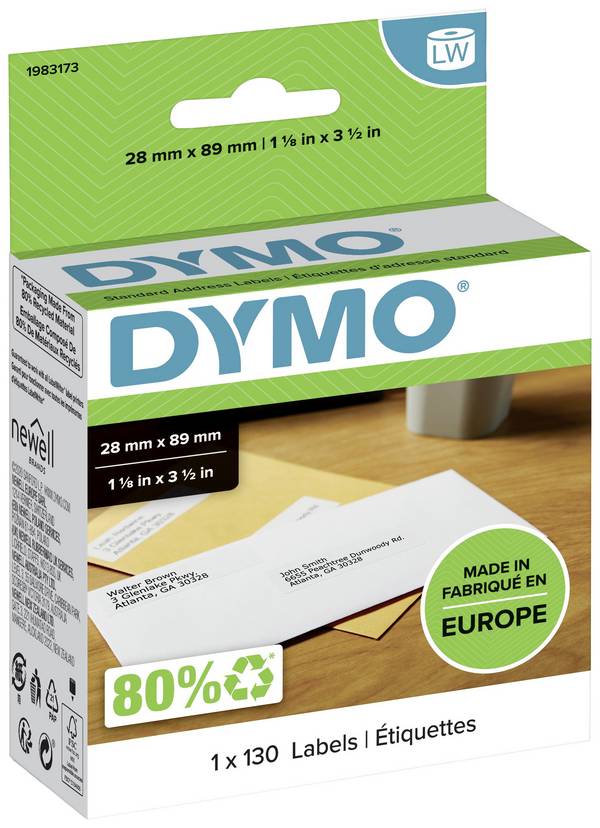 DYMO etikety v roli  1983173 1983173 89 x 28 mm papír bílá 130 ks trvalé Adresní nálepky