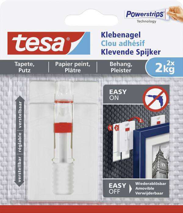 tesa 77777 Nastavitelné lepicí hřebík  bílá Množství: 2 ks