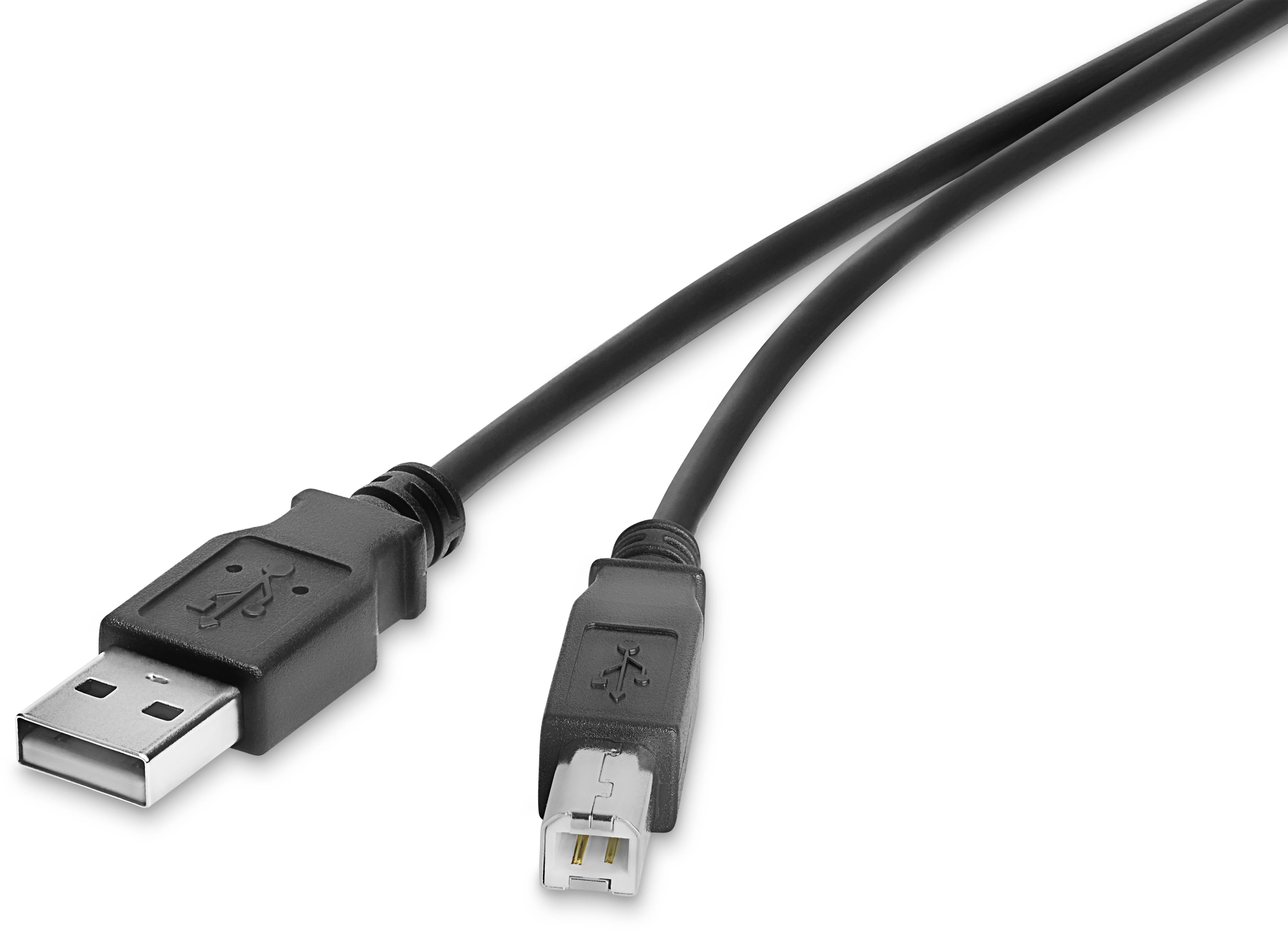 Černý USB kabel se standardní USB zástrčkou a menší zástrčkou na koncích, vhodný pro přenos dat.