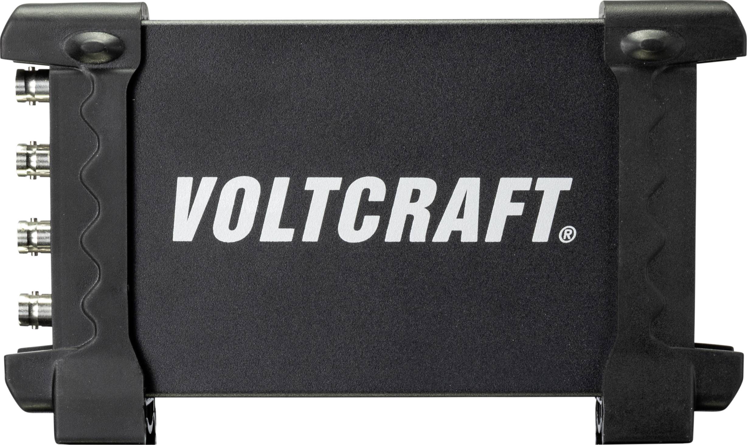 Černé zařízení Voltcraft s několika konektory na levé straně, používané pro elektronická měření.