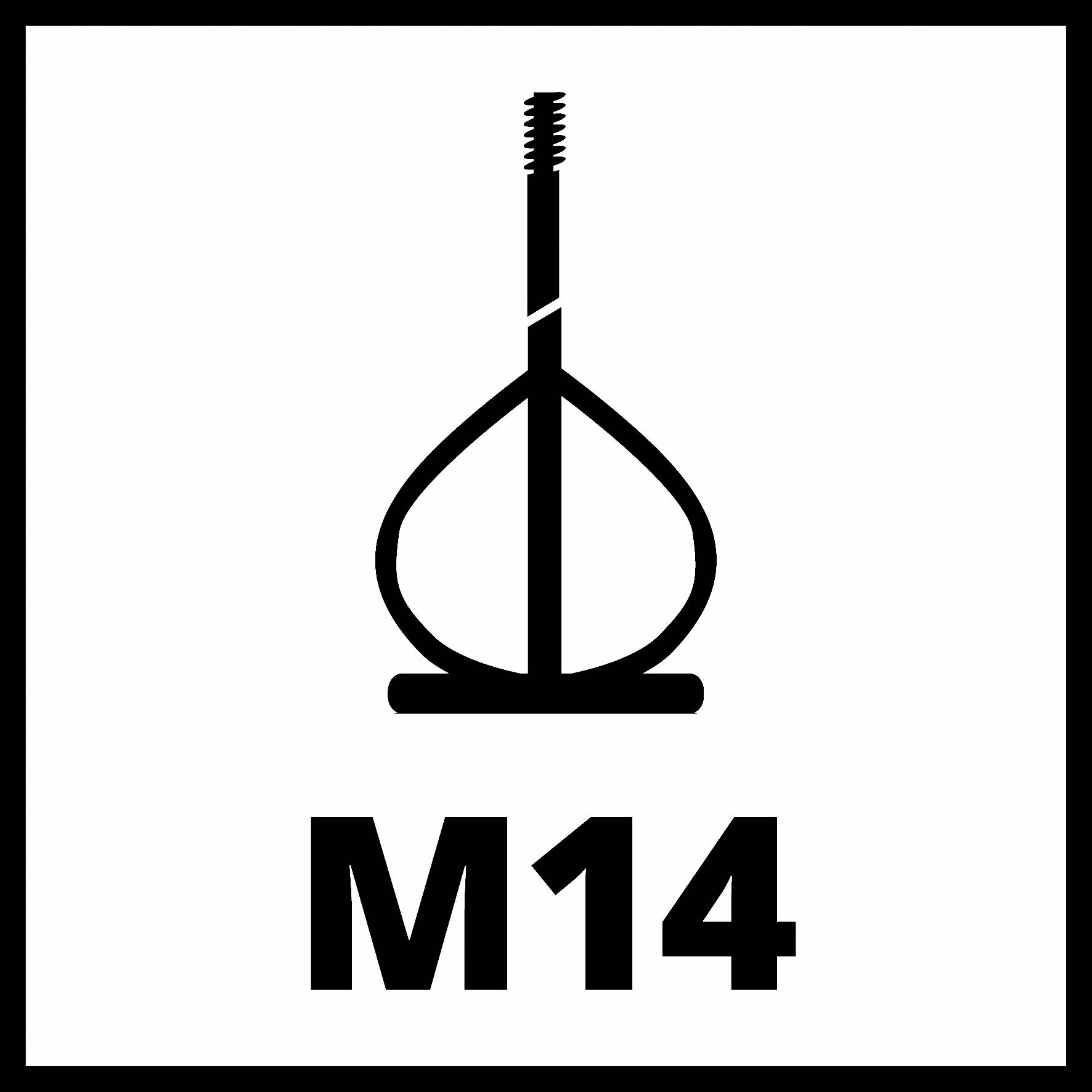 Symbol šroubového nástroje stojícího na podstavci. Pod symbolem je nápis 'M14'.