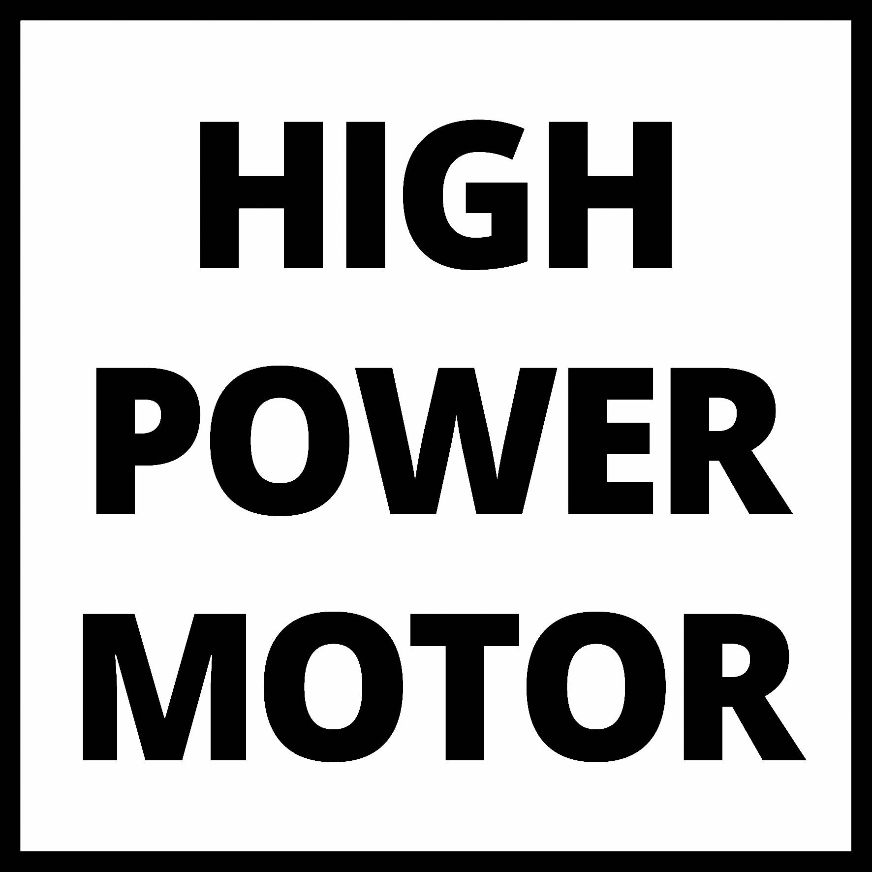 Text 'HIGH POWER MOTOR' je napsán velkými černými písmeny na bílém pozadí.
