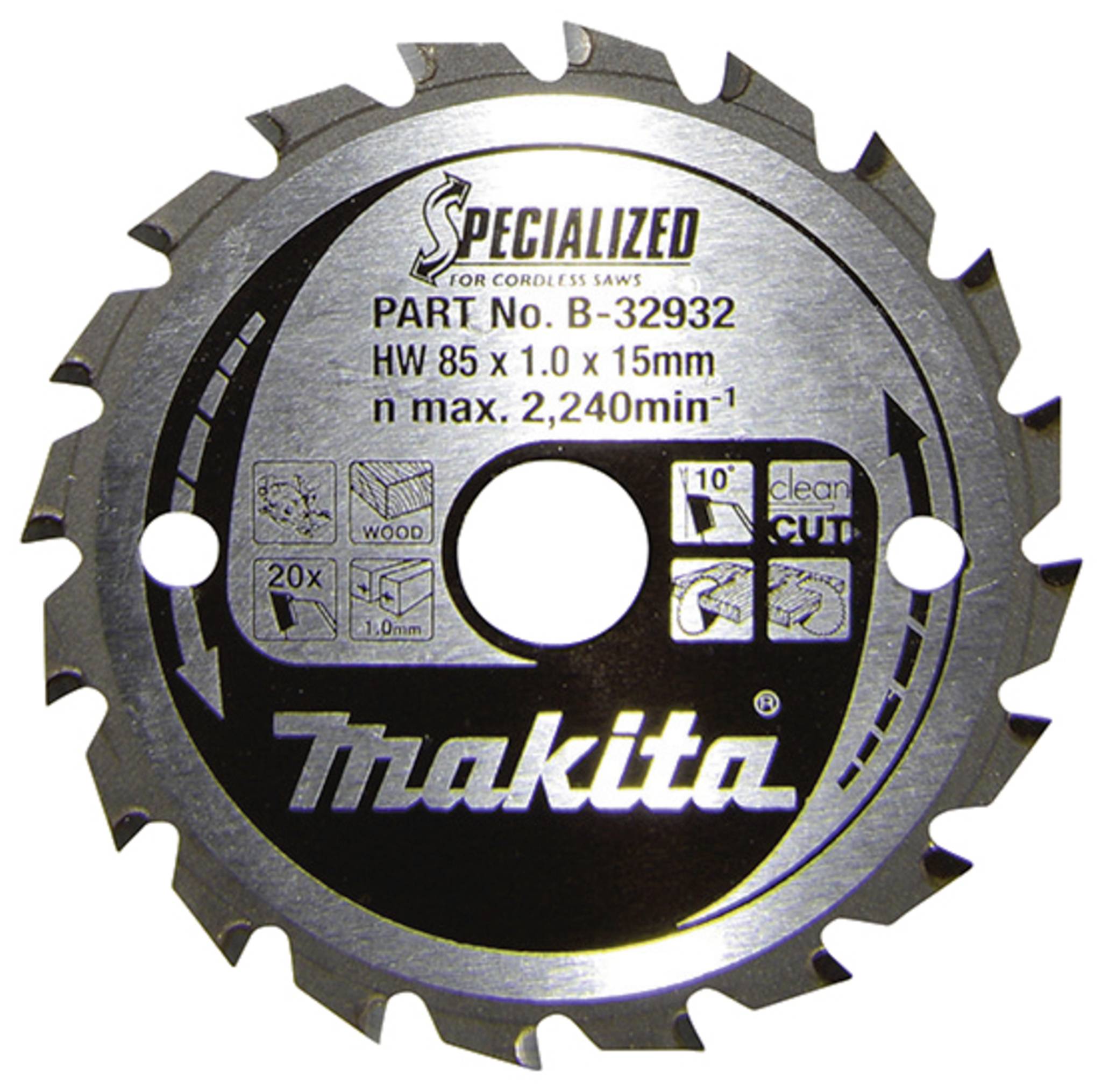 Pilový list pro bezdrátové pily, 'SPECIALIZED', model B-32932, HW 85 x 1,0 x 15 mm, maximální otáčky 2.240 ot/min. Podporované materiály: dřevo, překližka, PVC.