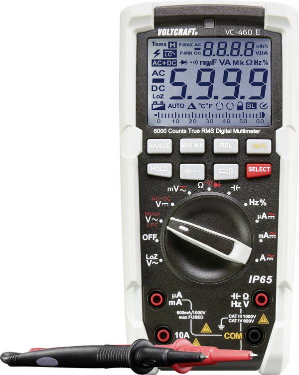VOLTCRAFT VC-460 E digitální multimetr, ochrana proti tryskající vodě (IP65), CAT III 1000 V, CAT IV 600 V, Displej (counts): 6000