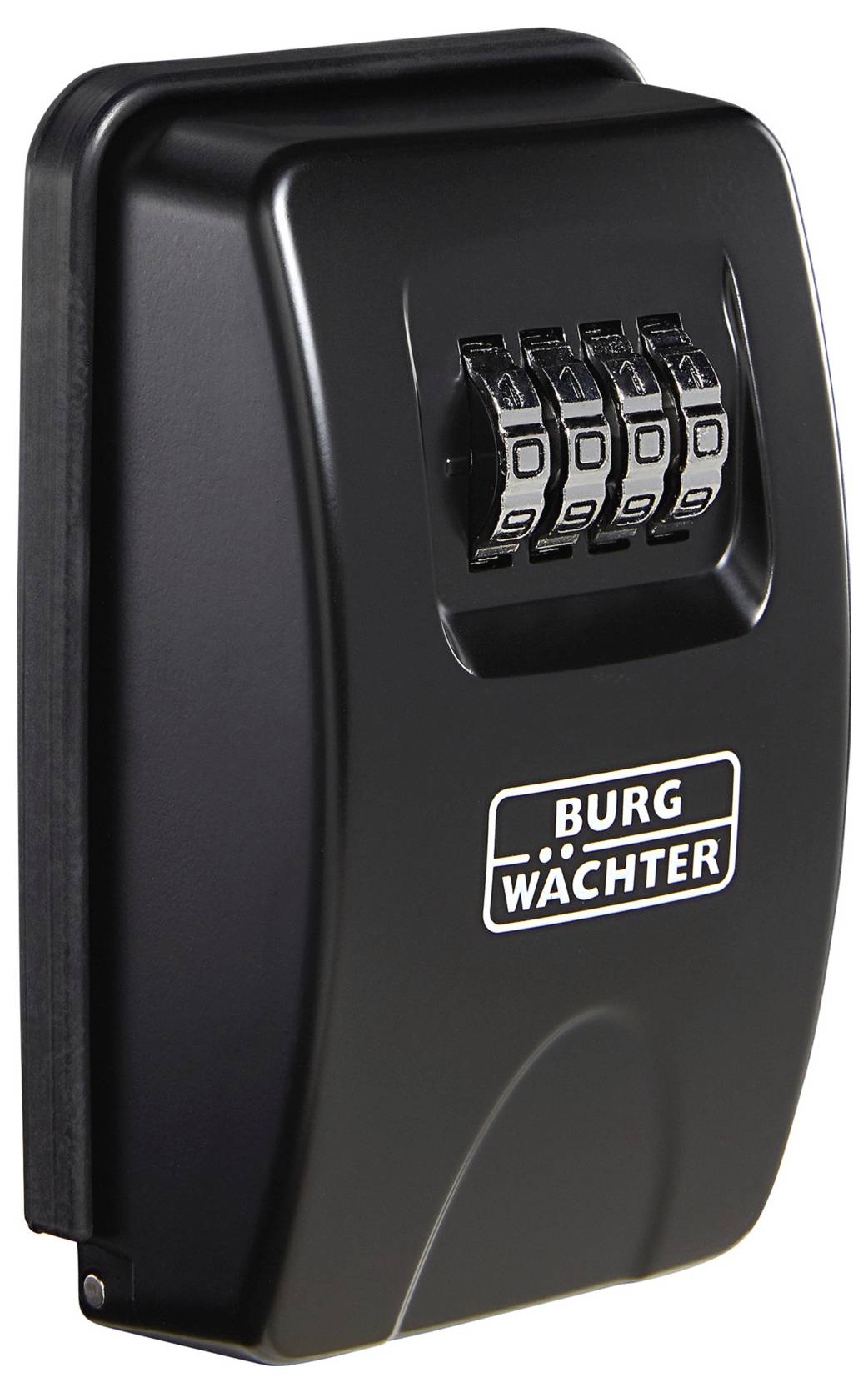 Černý trezor na klíče s numerickým kódem od značky 'Burg Wächter', nabízí bezpečné uložení klíčů, vhodný pro montáž na zeď.