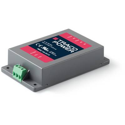 Šedočervený napájecí modul Traco Power s modelovým číslem TEQ 20WIR, zobrazující technické detaily a bezpečnostní certifikáty.