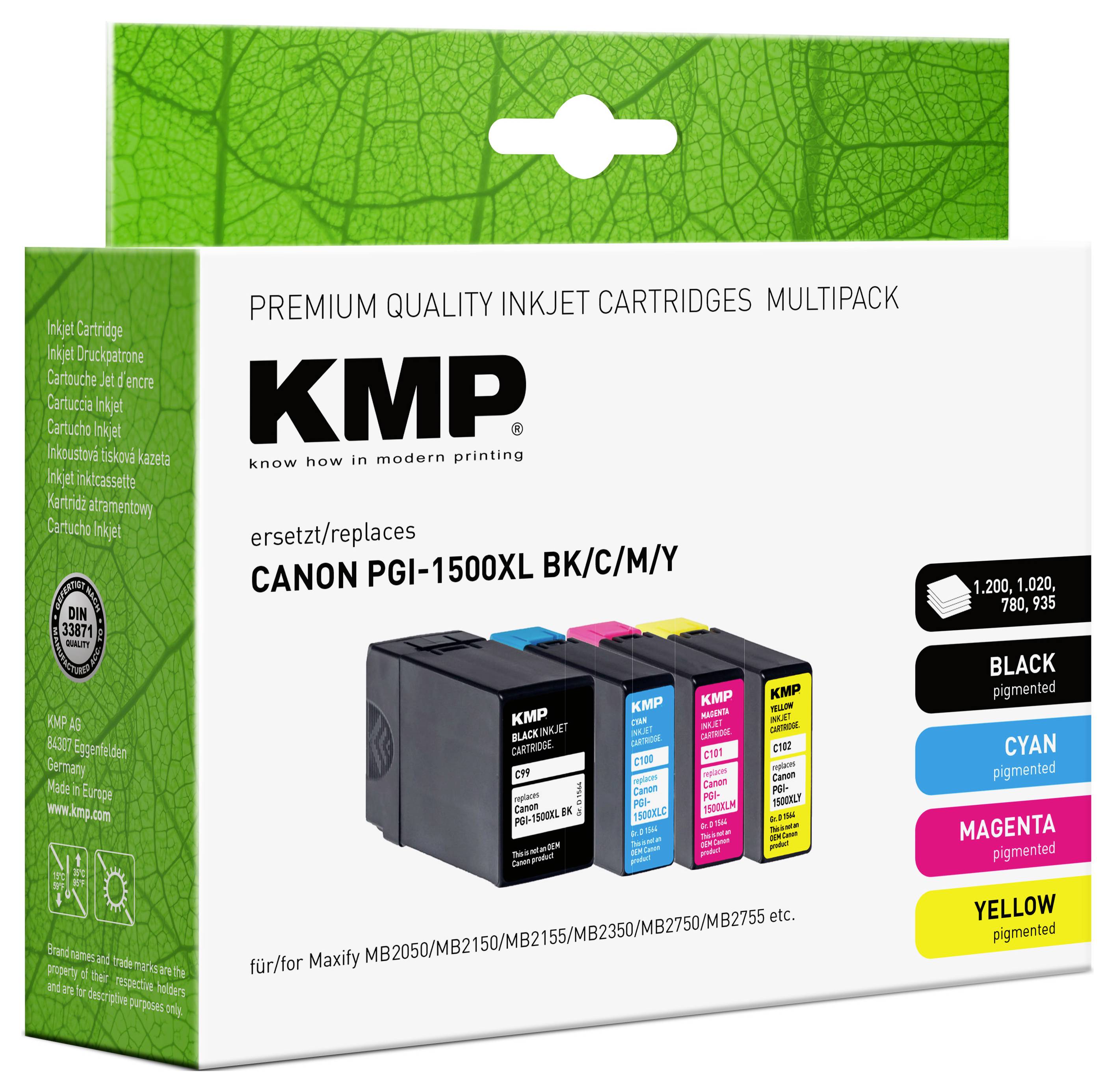 KMP Ink náhradní Canon PGI-1500BK XL, PGI-1500C XL, PGI-1500M XL, PGI-1500Y XL kompatibilní kombinované balení černá, az-1