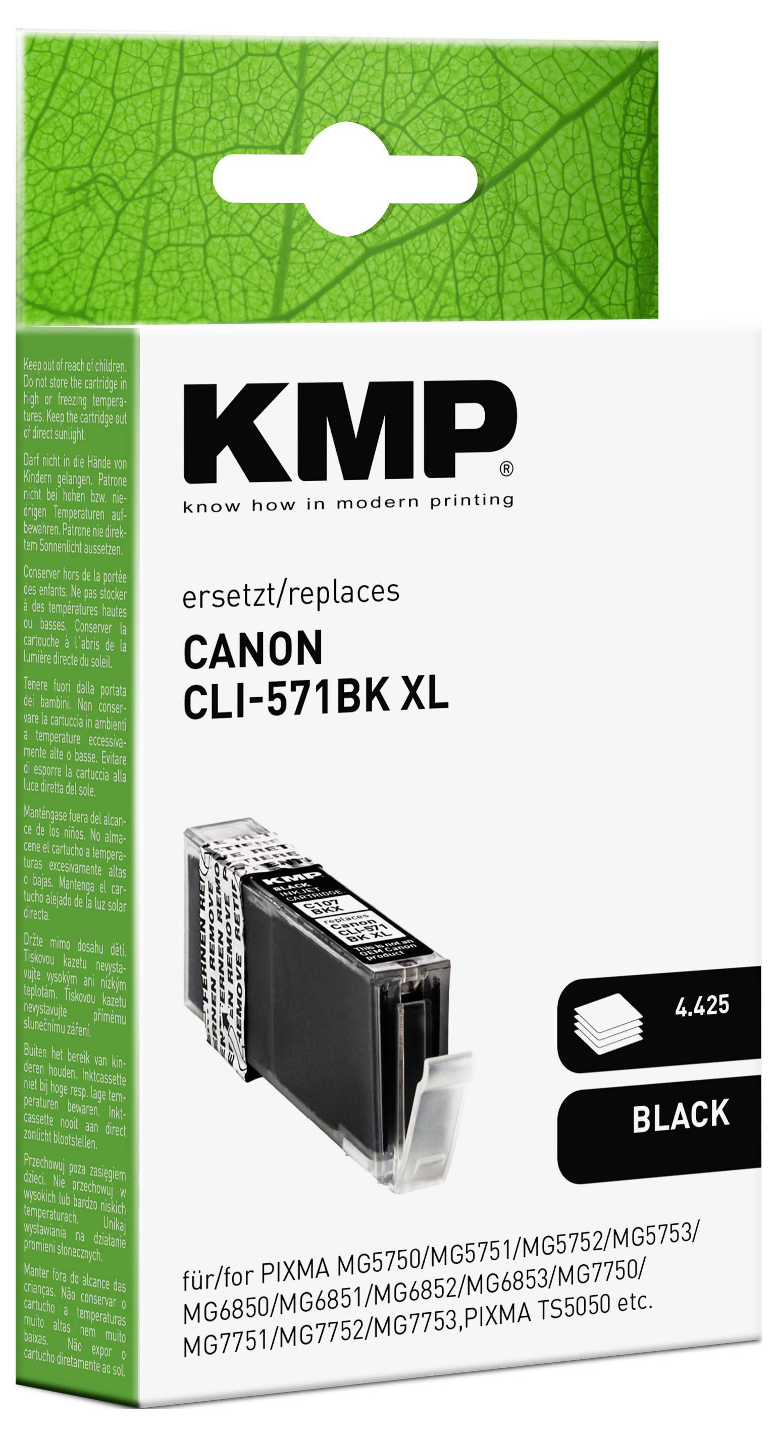KMP Ink náhradní Canon CLI-571BK XL kompatibilní černá C107BKX 1568,0001-1