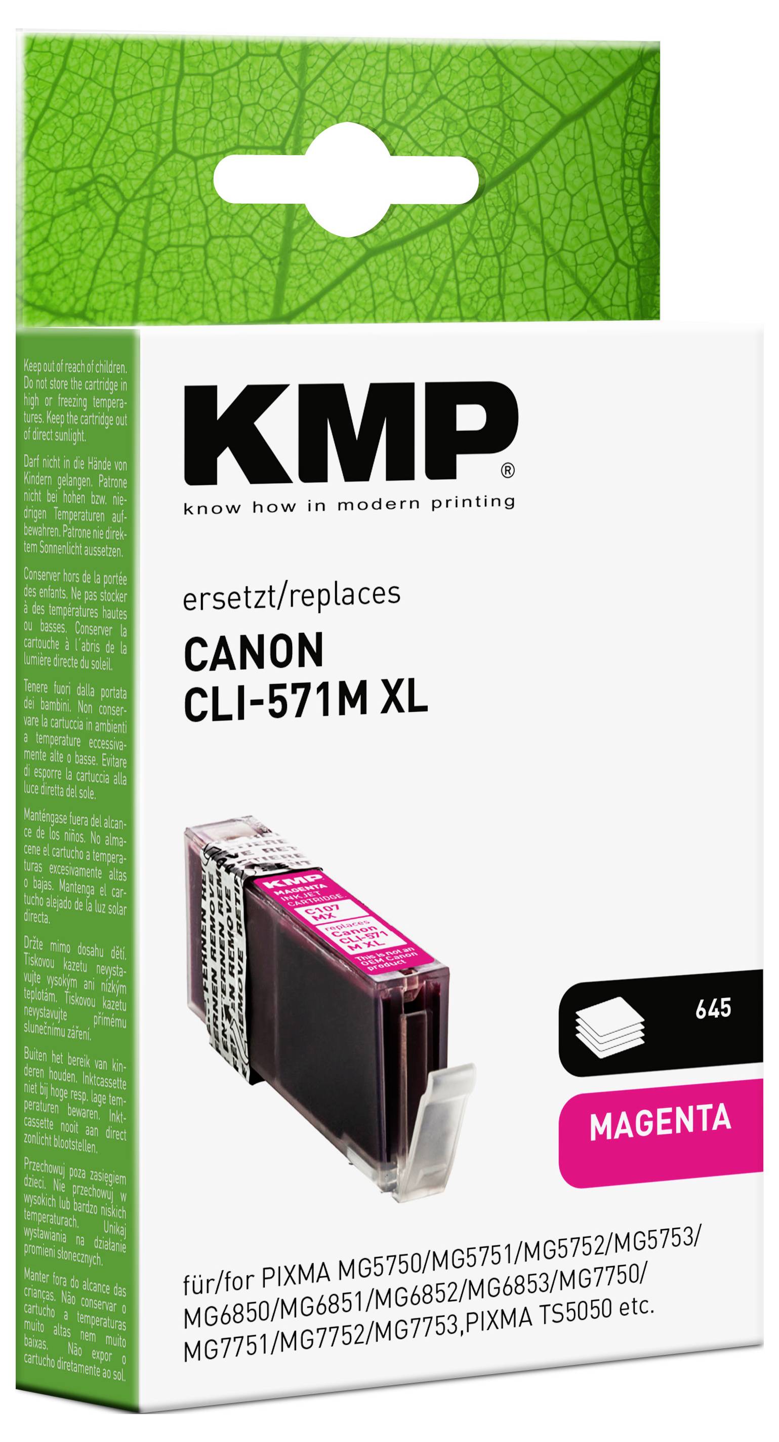 KMP Ink náhradní Canon CLI-571M XL kompatibilní purppurová C107MX 1569,0006-1