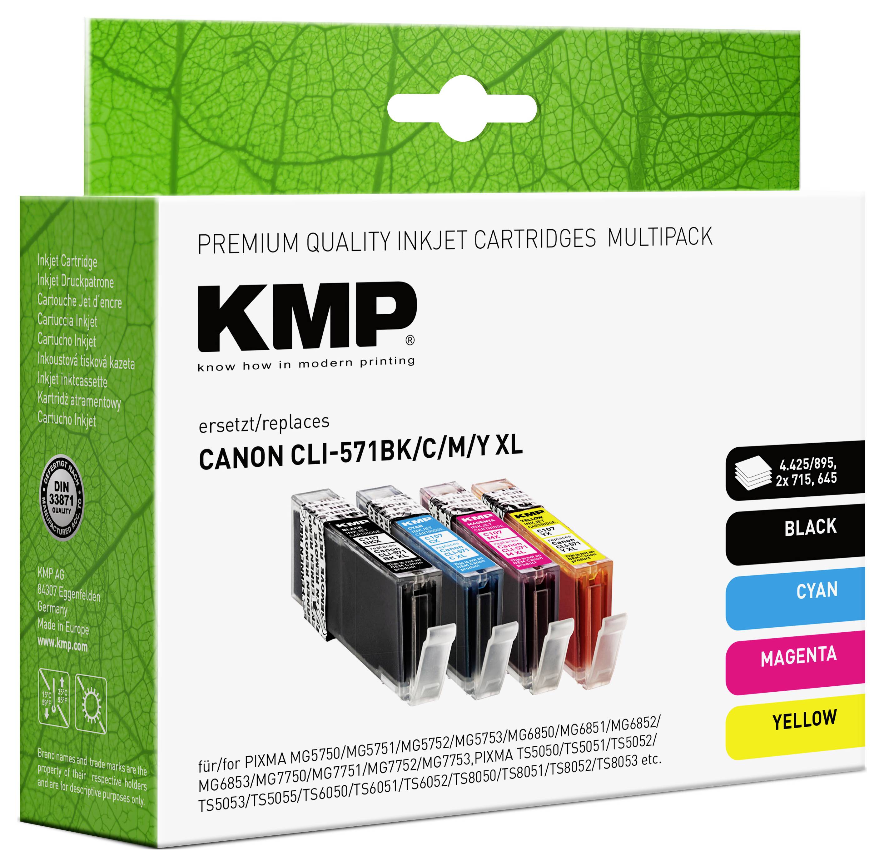 KMP Ink náhradní Canon CLI-571BK XL, CLI-571C XL, CLI-571M XL, CLI-571Y BL kompatibilní kombinované balení foto černá, a-1