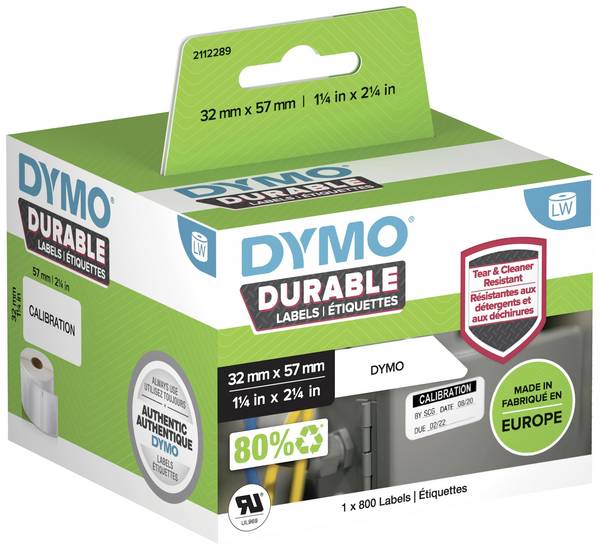 DYMO 2112289 etikety v roli 57 x 32 mm polypropylenová fólie bílá 800 ks trvalé univerzální etikety, Adresní nálepky