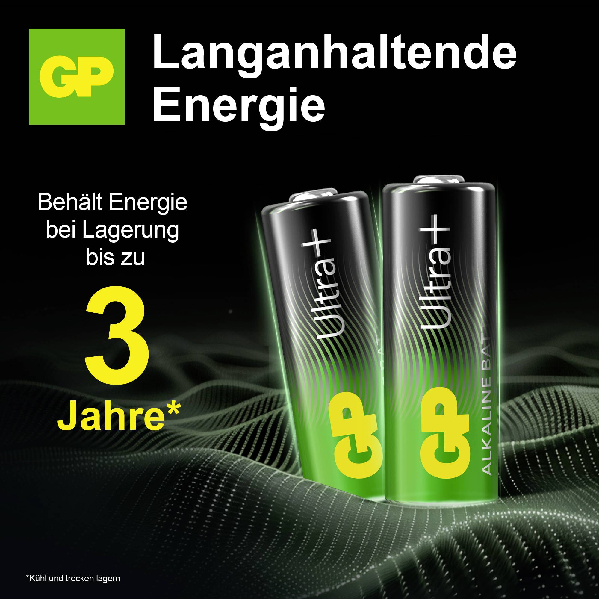 GP-Reklama na dlouhotrvající energii: Dvě Ultra+ baterie, uchovávají energii při skladování až 3 roky, skladovat v chladném a suchém prostředí.