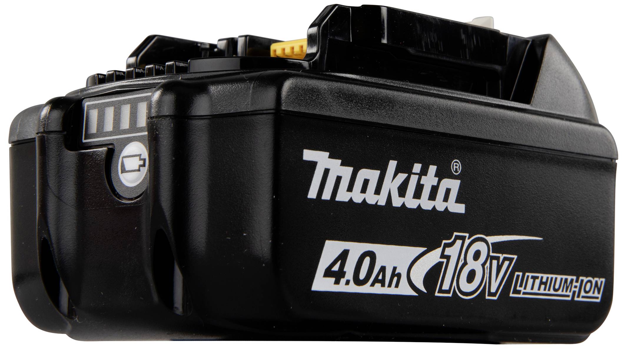 Černý lithium-iontový akumulátor Makita s napětím 18V a kapacitou 4,0Ah.