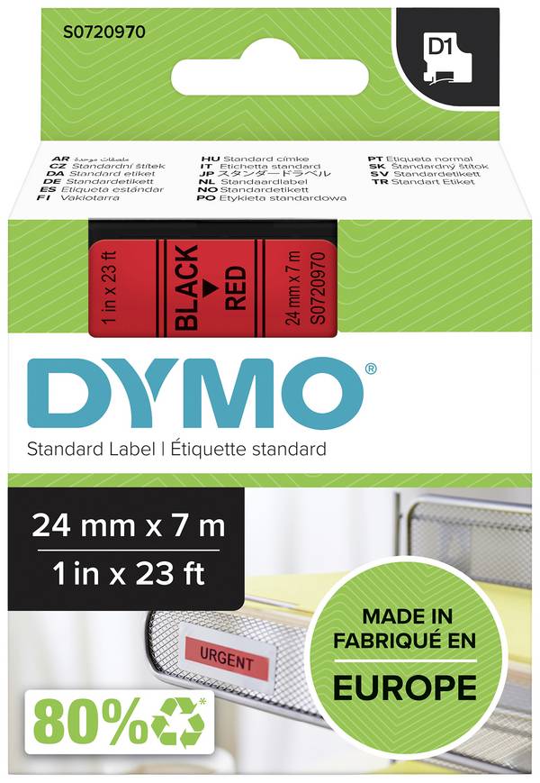 etikety DYMO D1 S0720970 Barva pásky: červená Barva písma:černá 24 mm 7 m