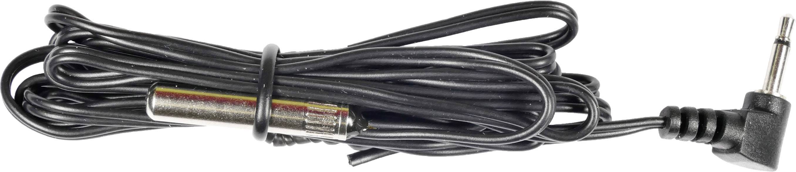 Dlouhý černý kabel s kovovým válcem uprostřed a pravoúhlou zástrčkou na konci, pravděpodobně senzor nebo adaptér.