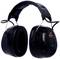 Černé chrániče sluchu s polstrovanou čelenkou, používané pro tlumení hluku v hlučném prostředí.