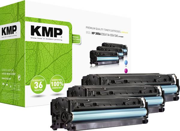 KMP Toner náhradní HP 305A, CE411A, CE412A, CE413A kompatibilní kombinované balení azurová, purppurová, žlutá 3400 Seiten H-T196CMY 1233,0030