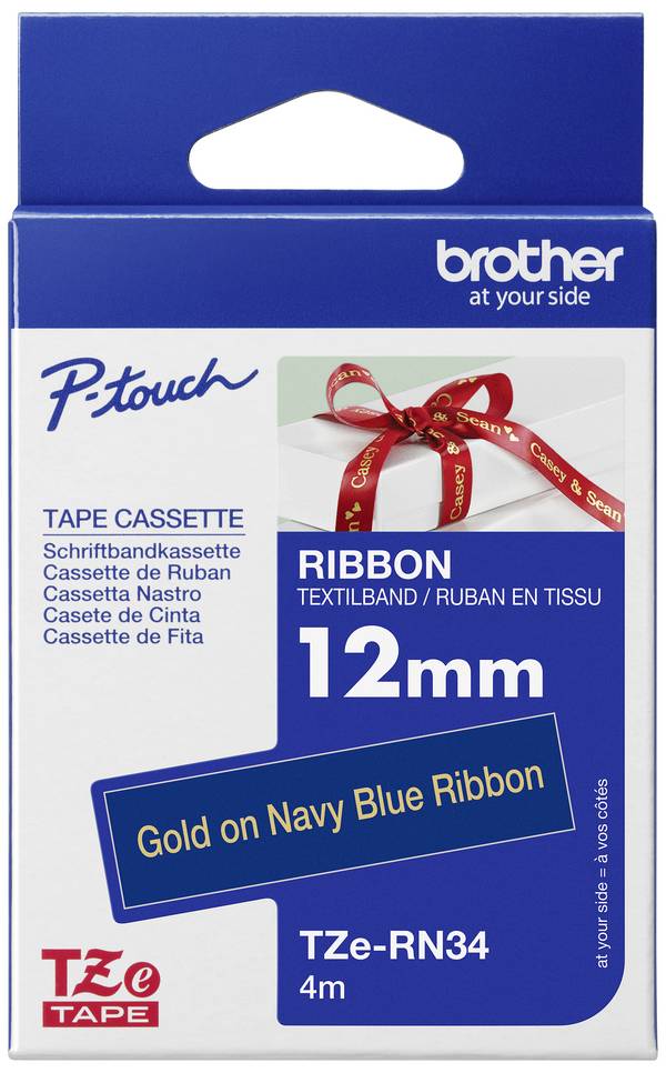 etikety  Brother TZe, TZ TZe-RN34  Barva pásky: námořnická modrá  Barva písma:zlatá 12 mm 4 m
