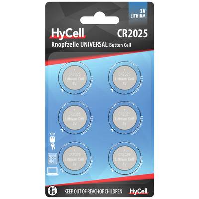 Balení obsahuje šest lithiových knoflíkových baterií HyCell CR2025, 3V. Upozornění: 'UCHOVÁVEJTE MIMO DOSAH DĚTÍ'. Vhodné pro dálkové ovladače.
