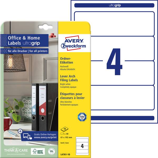Avery-Zweckform štítky složek L4761-10 61 x 192 mm papír bílá trvalé 40 ks