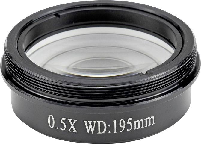 Lupový objektiv s průměrem 0,5× a pracovní vzdáleností 195 mm, černý lem.