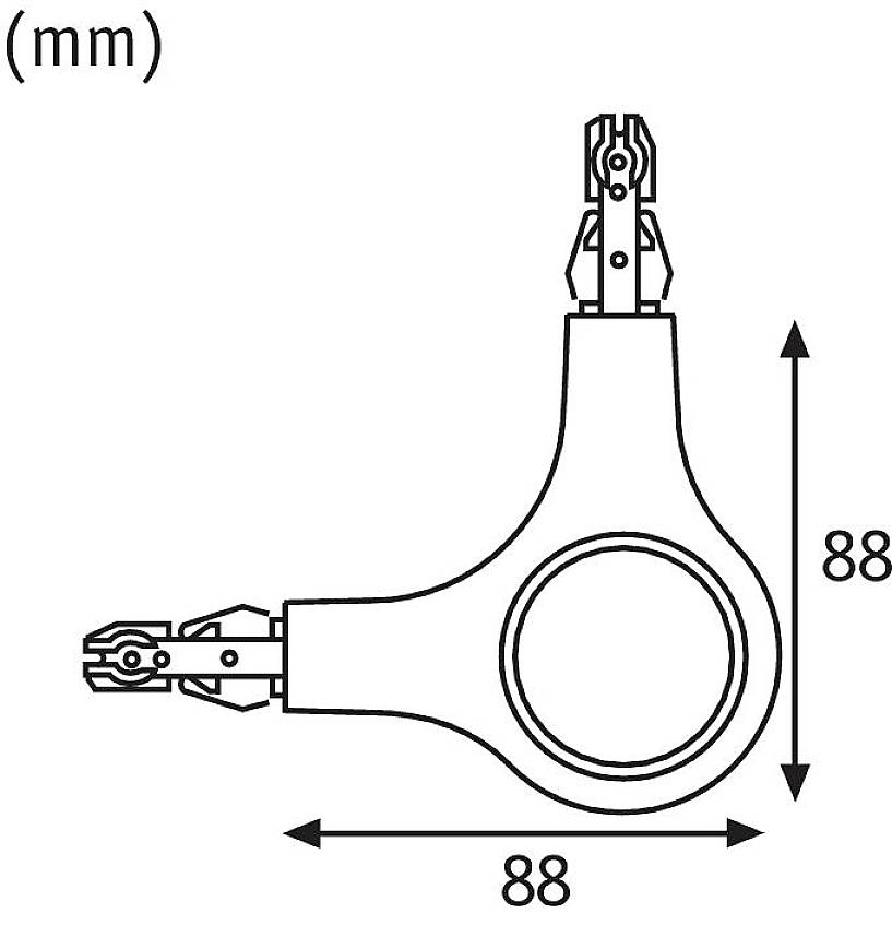 Technický výkres kruhové součásti se dvěma odstávajícími rameny. Délka a šířka jsou udány jako 88 mm.