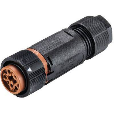 Černý válcový konektor s oranžovým koncem. Vhodný pro zapojení nebo elektronické připojení.