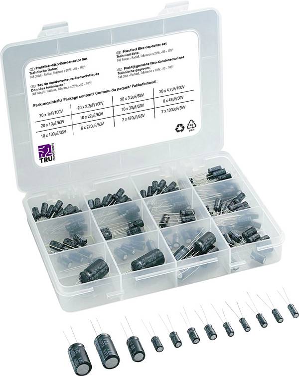 <br>  TRU COMPONENTS<br>  elektrolytický kondenzátor<br>  radiální<br>  <br>  <br>  <br>  <br>  20 %<br>  <br>  148 ks<br>  <br>