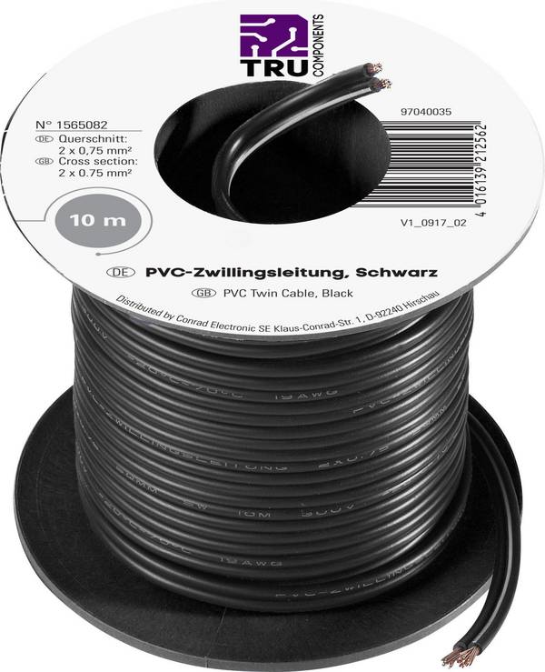 TRU COMPONENTS 1565082 lanko/ licna  2 x 0.75 mm² černá 10 m
