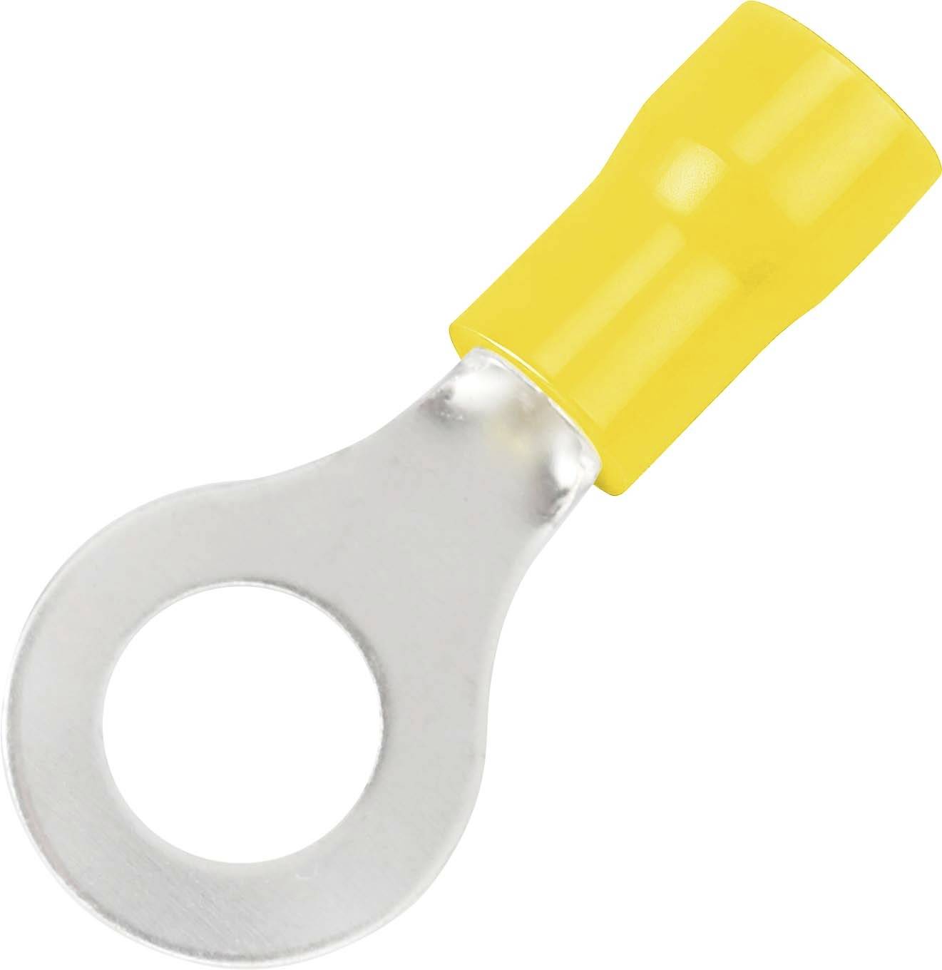 TRU COMPONENTS 746750 kulaté kabelové oko Průřez (max.)=6 mm² Ø otvoru=8.4 mm částečná izolace žlutá 50 ks
