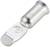 Stříbrný kovový konec kabelu s plochým připojovacím konektorem, vhodný pro připojení kabelů v elektrotechnických aplikacích.