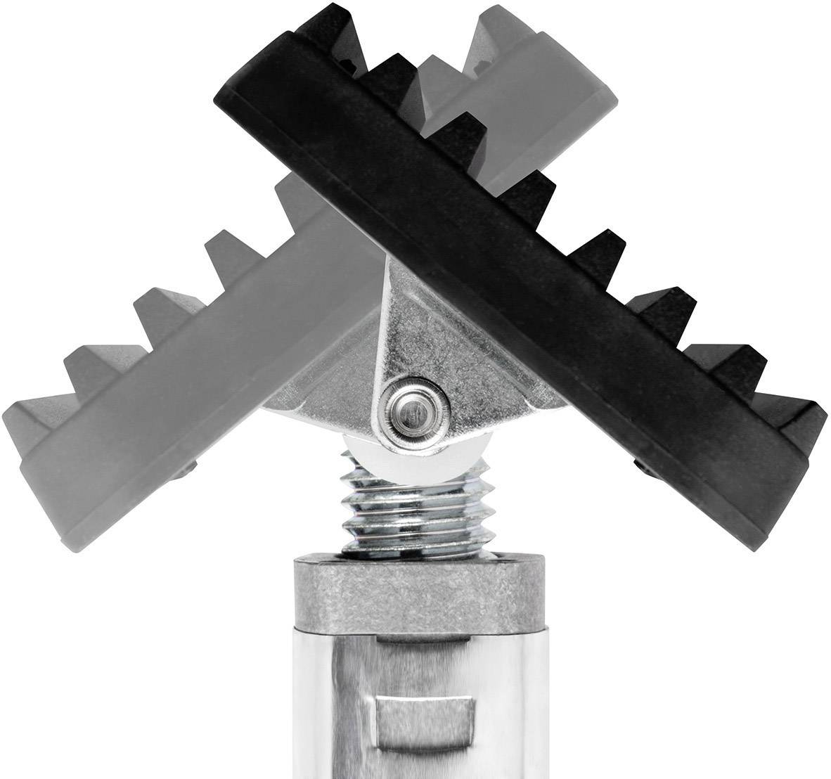 Kovový předmět s gumovou komponentou šikmo otevřenou, namontovaný na šroubu. Pravděpodobně se jedná o technickou nebo mechanickou součástku.