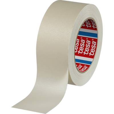 Role béžové lepicí pásky stojí vzpřímeně, s volným proužkem, který se odvíjí napravo. Uvnitř je vidět značka 'tesa'.