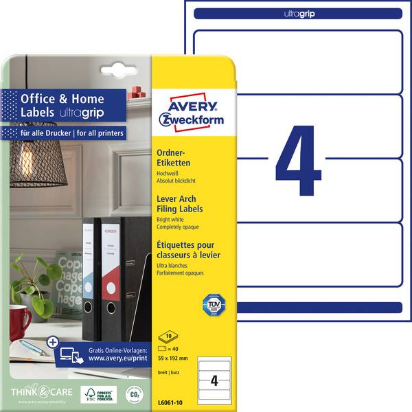 Avery-Zweckform štítky složek L6061-10 59 x 192 mm papír bílá trvalé 40 ks