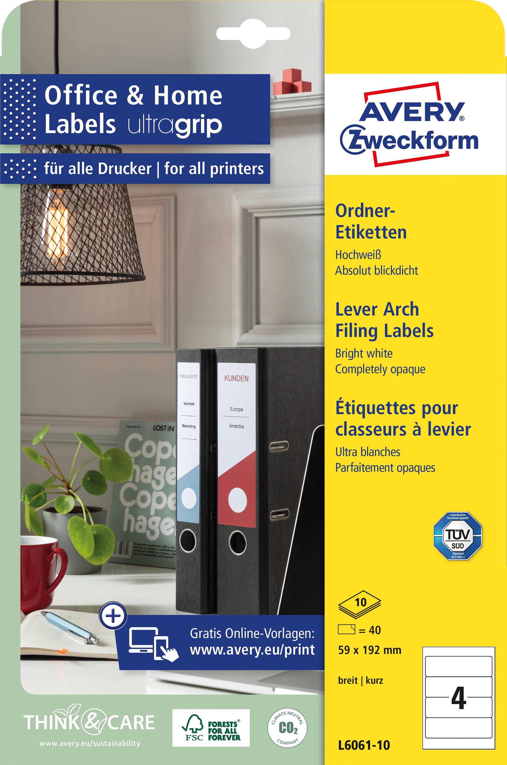 Obalový design pro štítky na pořadače Avery Zweckform, vhodné pro všechny tiskárny. Opatřené vícejazyčným popisem.