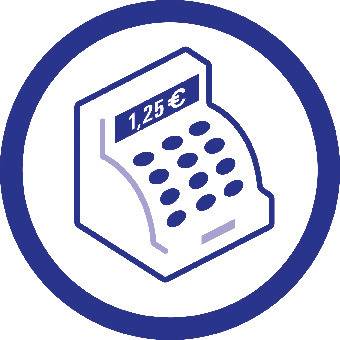 Piktogram pokladny s displejem zobrazujícím '1,25 EUR'.