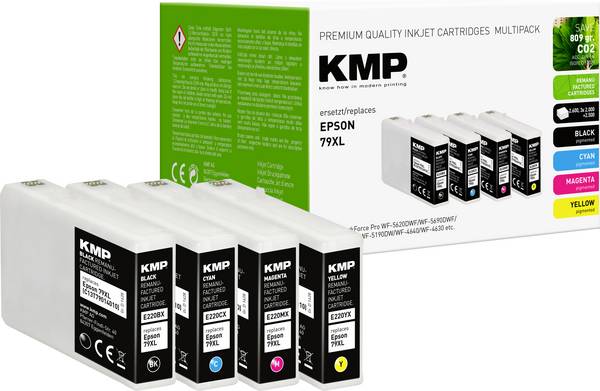KMP Ink náhradní Epson 79XL, T7901, T7902, T7903, T7904 kompatibilní kombinované balení černá, azurová, purppurová, žlutá E220VX 1628,4005