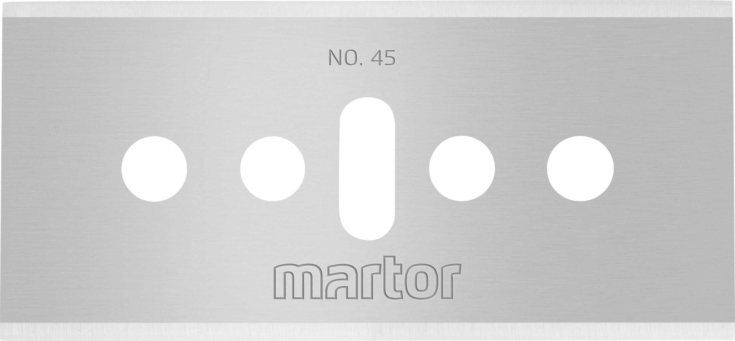 Univerzální nůž bez zvonění s nápisem 'martor' a 'č. 45', který má pět otvorů pro upevnění do nástroje.