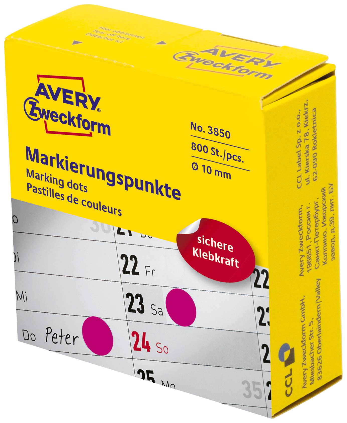 'Balení samolepicích bodů Avery Zweckform, 10 mm, 800 kusů, vhodné pro organizaci, s vysokou přilnavostí.'