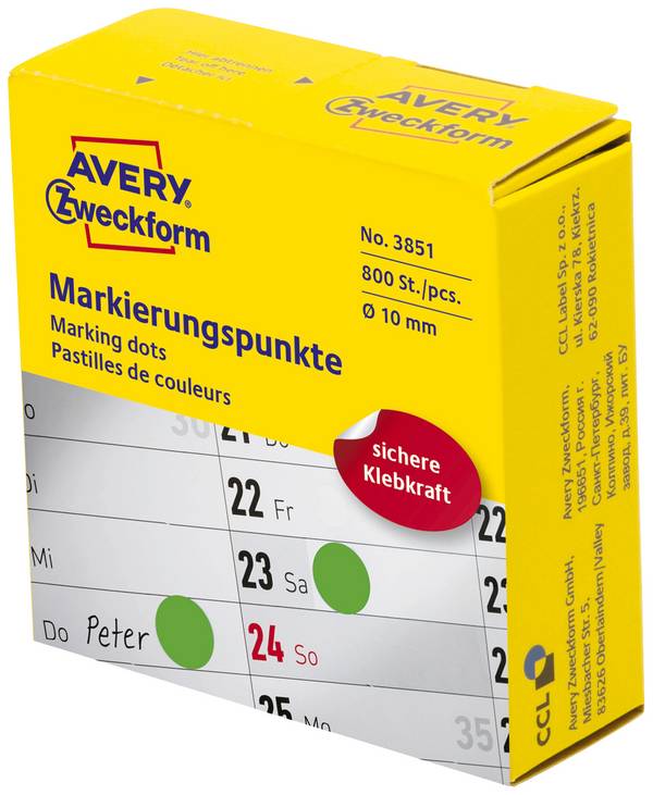 Avery-Zweckform 3851 popisovače etiket Ø 10 mm zelená 800 ks trvalé papír