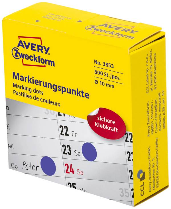 Avery-Zweckform 3853 popisovače etiket Ø 10 mm modrá 800 ks trvalé papír