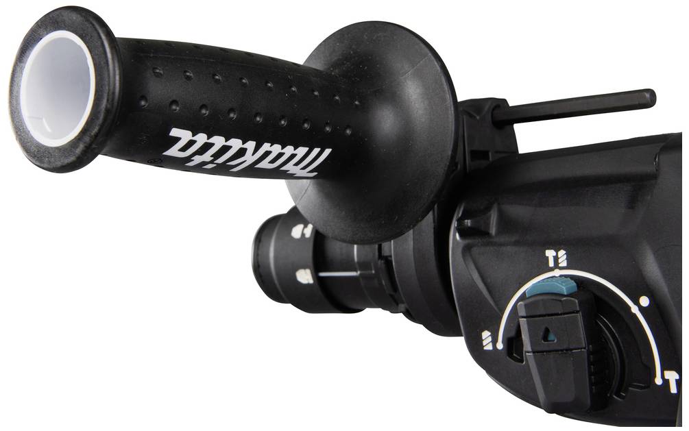 Rukojeti vrtačky s názvem značky. Viditelný přepínač a režimy, vhodné pro všestranné vrtací aplikace.