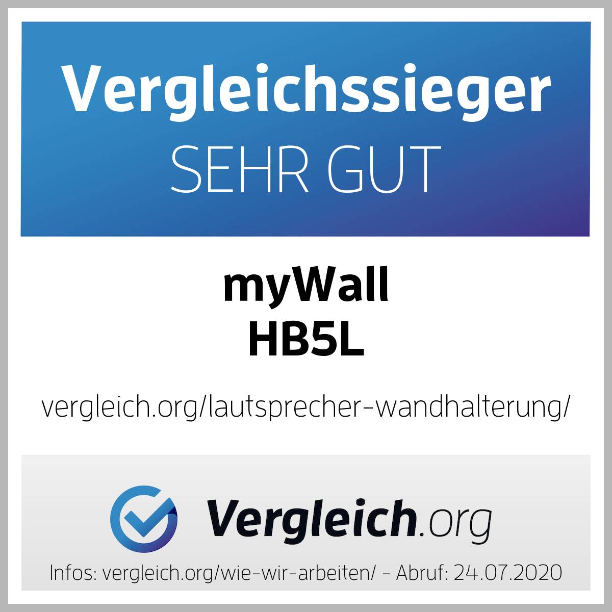 Vítěz srovnání VELMI DOBRÉ myWall HB5L je vítězem testu v kategorii nástěnných držáků reproduktorů podle Vergleich.org.