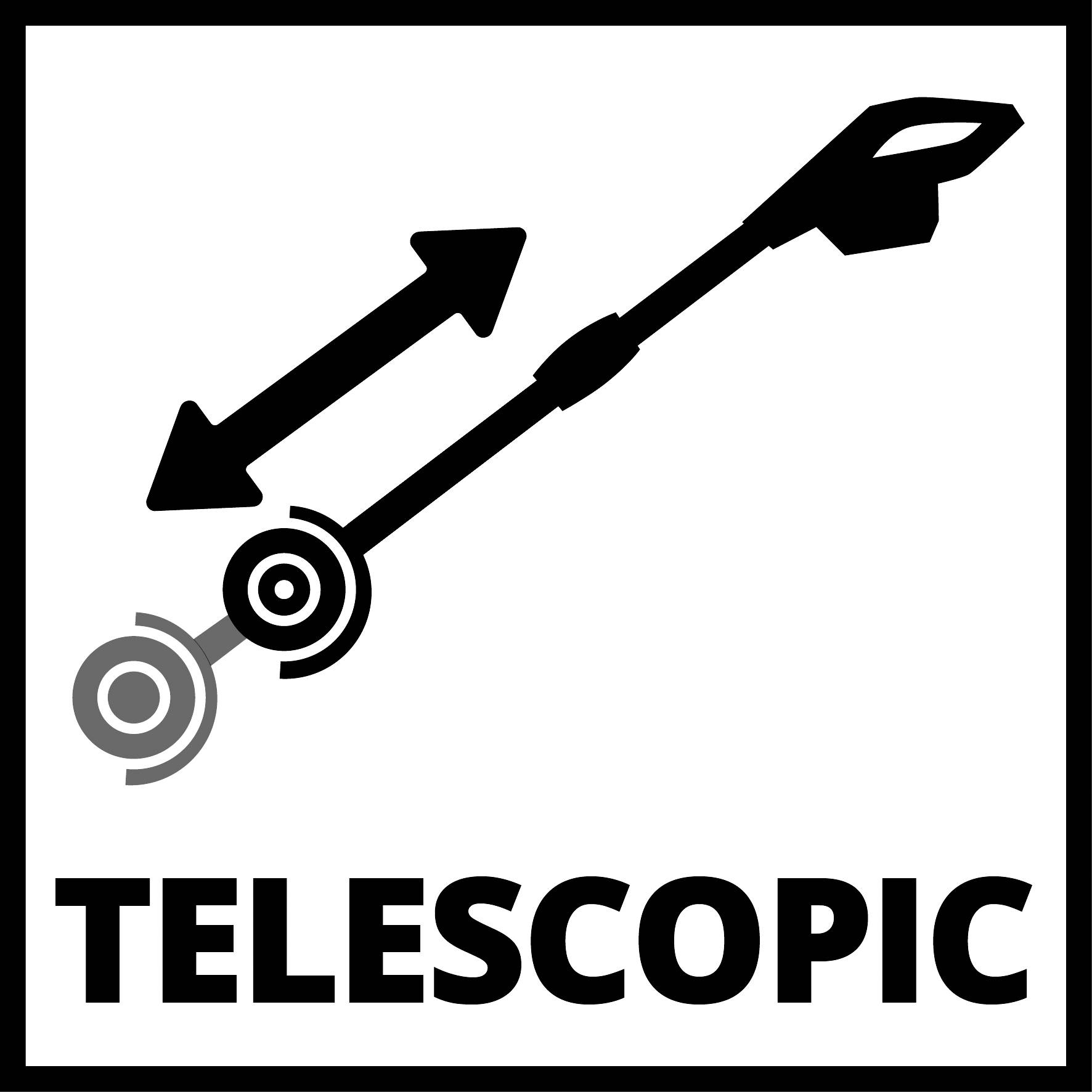 Symbol 'Telekopický' znázorňuje nastavitelnou trubici s šipkami indikujícími změnu délky.