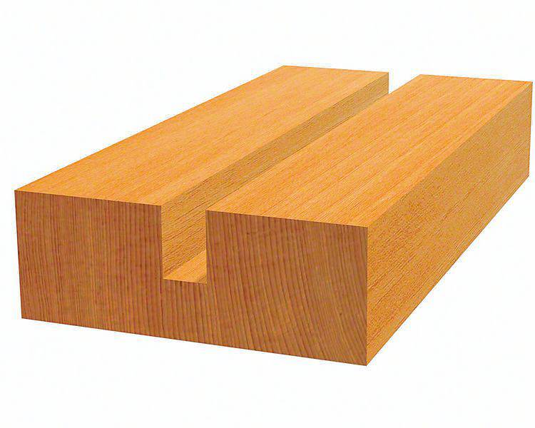 Dřevěná deska se žlutou barvou, obdélníkového tvaru se drážkou uprostřed, často používaná ve stavebnictví a nábytkářství.