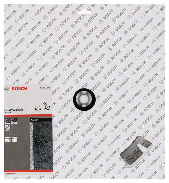 Balení pilového listu Bosch. Zobrazuje logo, obrázek produktu a oblasti použití. Primárně vhodné pro asfalt.