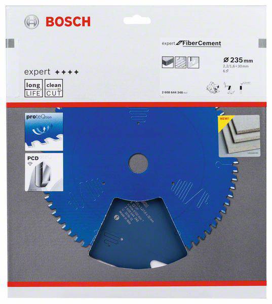 Obal pilového listu Bosch pro řezání vláknocementu, průměr 235 mm. Zvýrazněno: Dlouhá životnost a čistý řez.