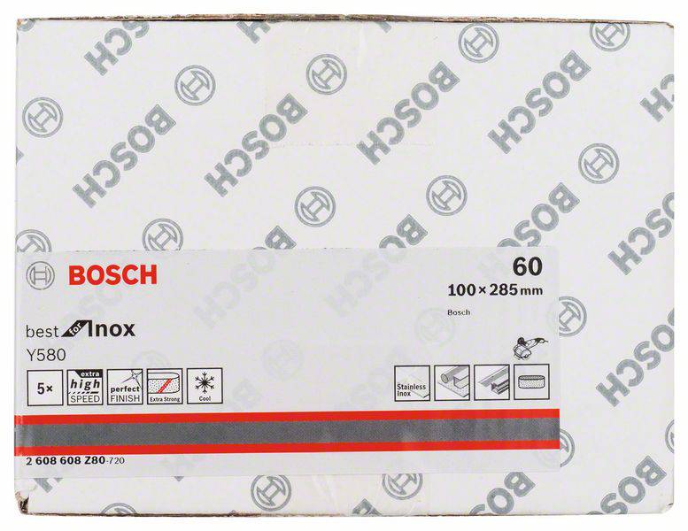 Balení brusného pásu Bosch, model 'best for Inox', velikost 100 x 285 mm, vhodný pro opracování nerezové oceli.