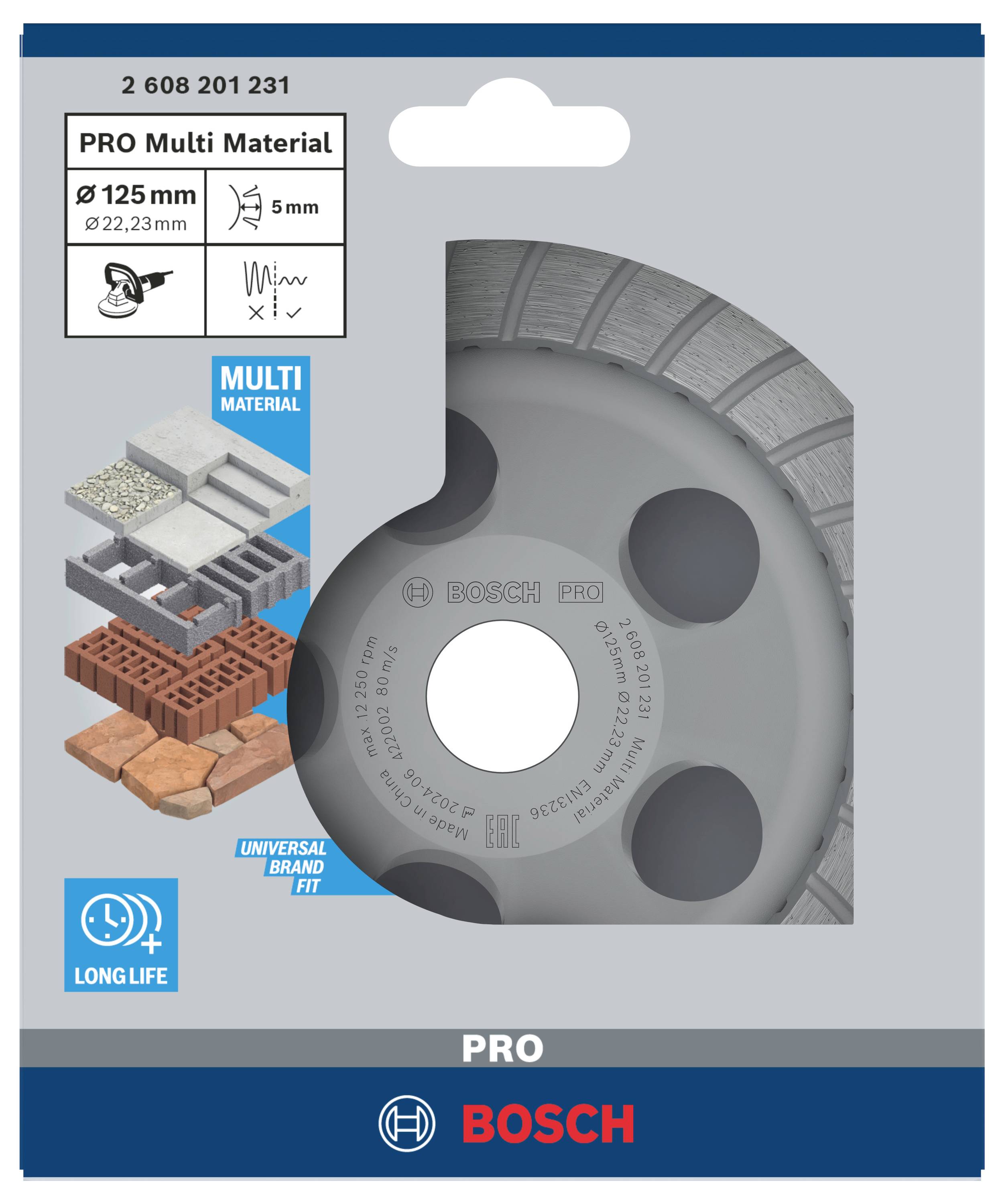 Brusný kotouč pro různé materiály: kámen, beton, cihly. Průměr 125 mm, univerzální upnutí, dlouhá životnost.