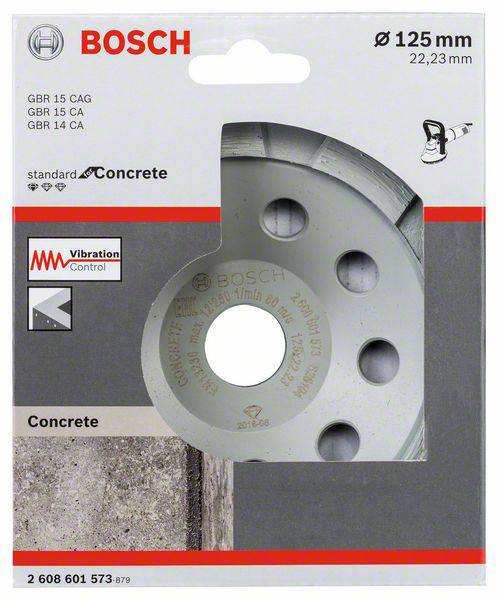 Brusný kotouč Bosch pro beton, průměr 125 mm. Vhodný pro GBR 15 CAG, GBR 15 CA, GBR 14 CA. Včetně kontroly vibrací.
